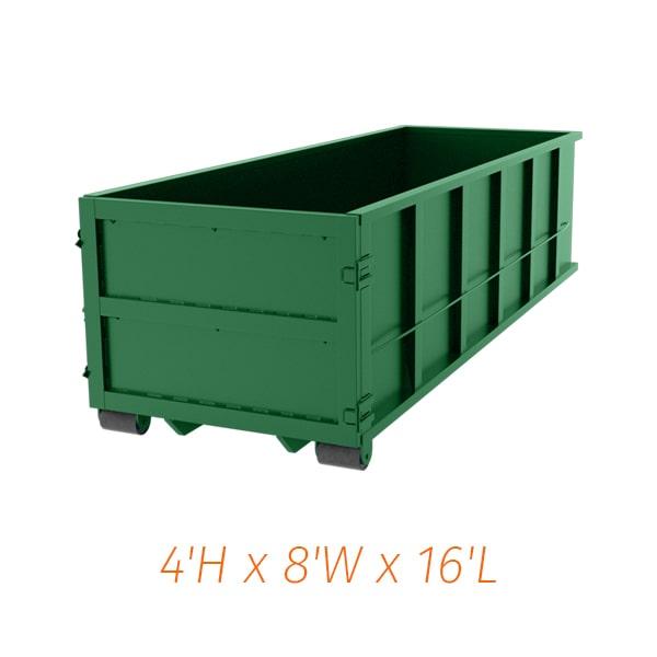 15 yard dumpsters typically measure 14 feet long,5 feet wide, and 5 feet tall